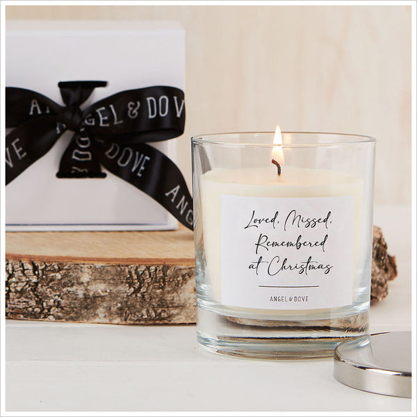 'Loved, Missed, Remembered at Christmas' Gift Boxed Candle with Silver Lid - Angel & Dove