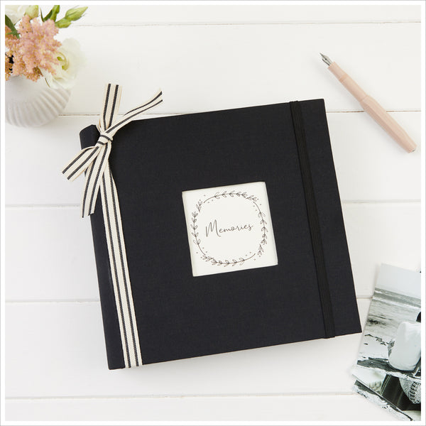 Large Black Fabric Covered 'Memories' Photo Album - Angel & Dove