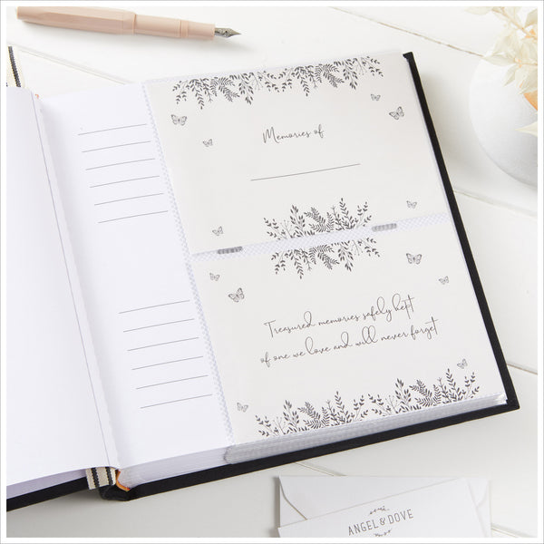 Large Black Linen Covered 'Memories' Photo Album - Angel & Dove