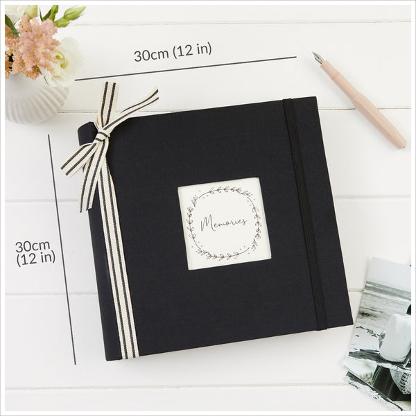 Large Black Linen Covered 'Memories' Photo Album - Angel & Dove