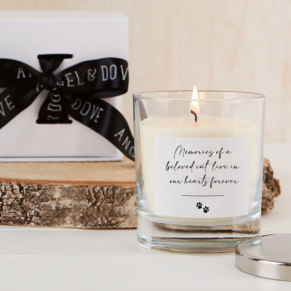 'Memories of a Beloved Cat' Gift Boxed 30cl Remembrance Candle with Silver Lid - Angel & Dove