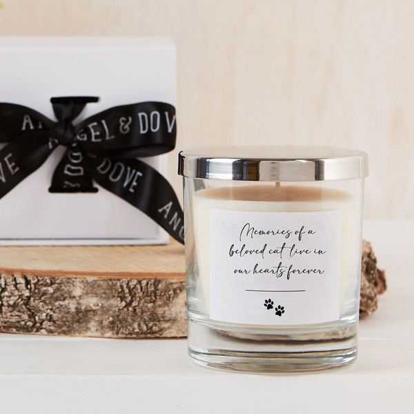 'Memories of a Beloved Cat' Gift Boxed 30cl Remembrance Candle with Silver Lid - Angel & Dove