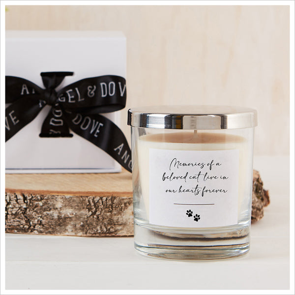 'Memories of a Beloved Cat' Gift Boxed 30cl Remembrance Candle with Silver Lid - Angel & Dove