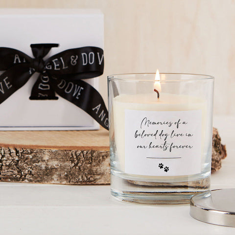 'Memories of a Beloved Dog' Gift Boxed 30cl Remembrance Candle with Silver Lid - Angel & Dove