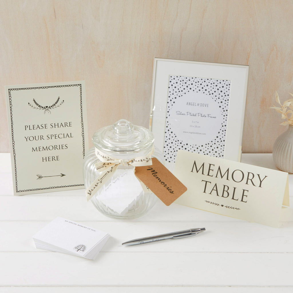 Glass Funeral Memory Jar Collection - 50 Cards, Silver Frame, 'Memorie ...