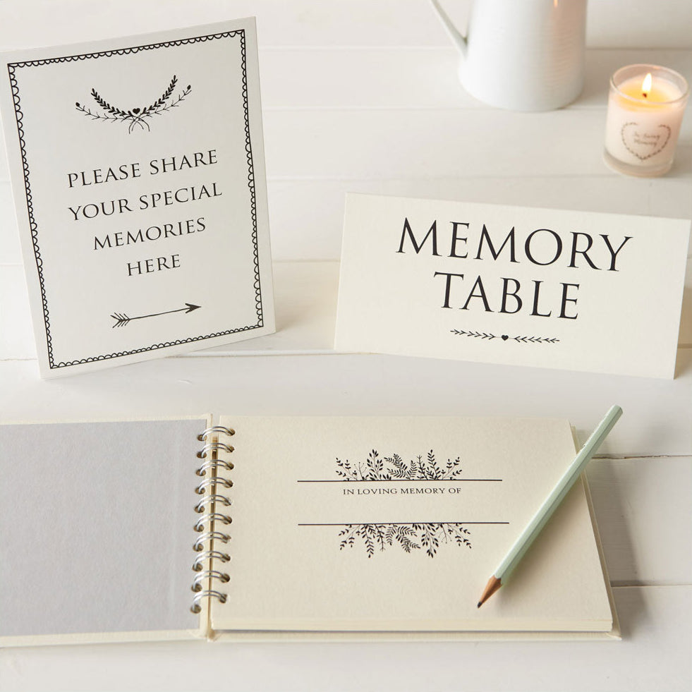 A5 Luxury Ivory Memory Book & 2 Sign Set for Funeral Memory Table ...