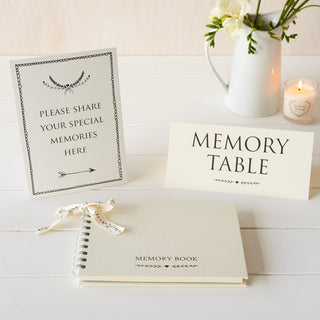 A5 Luxury Ivory Memory Book & 2 Sign Set for Funeral Memory Table - Angel & Dove