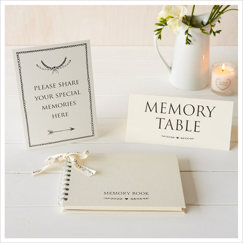 A5 Luxury Ivory Memory Book & 2 Sign Set for Funeral Memory Table - Angel & Dove