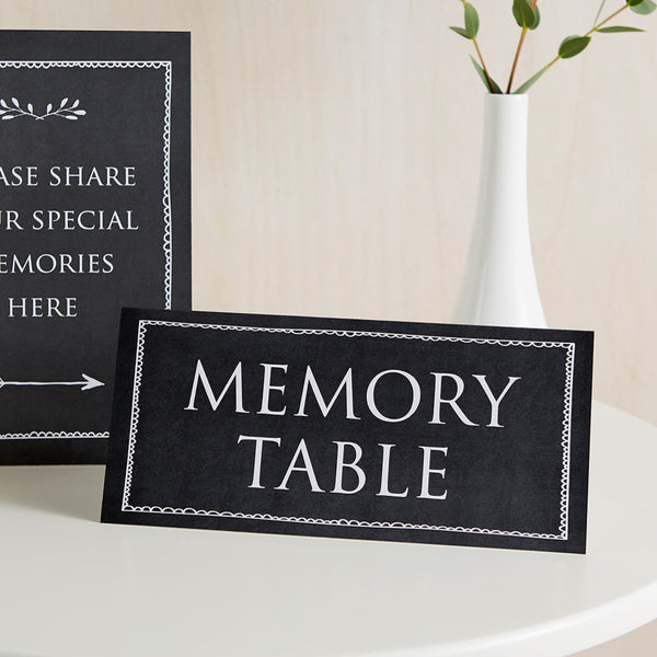 Set of 2 Black Funeral Signs: 'Please Share Your Special Memories Here' & 'Memory Table' - Black - Angel & Dove