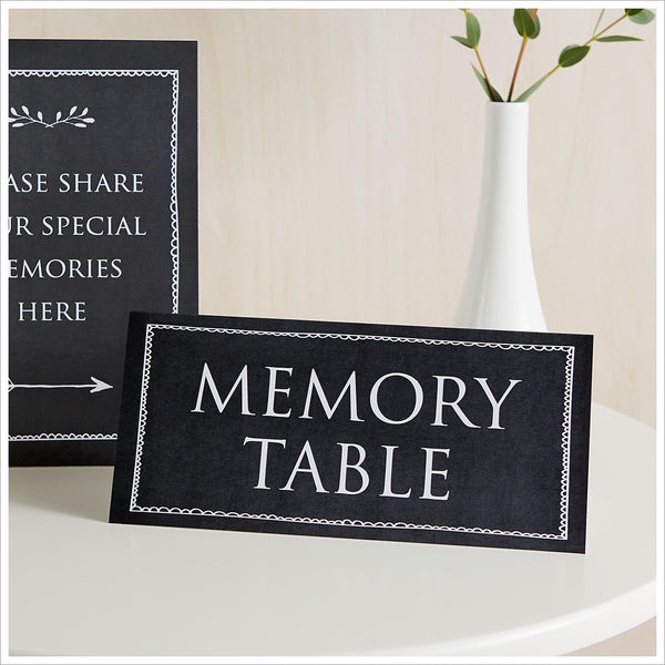Set of 2 Black Funeral Signs: 'Please Share Your Special Memories Here' & 'Memory Table' - Black - Angel & Dove