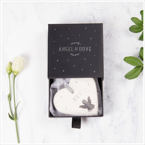 'Mum' Handmade Ceramic Heart Decoration in Luxury Gift Box - Angel & Dove