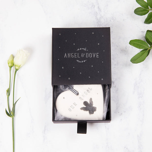 'Our Angel' Handmade Ceramic Heart Decoration in Luxury Gift Box - Angel & Dove