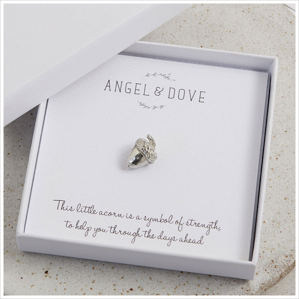 Pewter Acorn 'Strength' Pocket Charm Sympathy Gift with Bag & Card - Angel & Dove