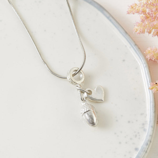 Pewter Acorn & Heart  'Strength' Necklace Sympathy Gift with Bag & Card - Angel & Dove