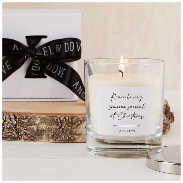 'Remembering Someone Special at Christmas' Gift Boxed Candle with Silver Lid - Angel & Dove