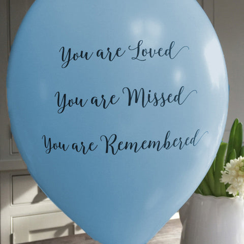 'You are Loved, Missed, Remembered' Funeral Remembrance Balloons - Blue - Angel & Dove