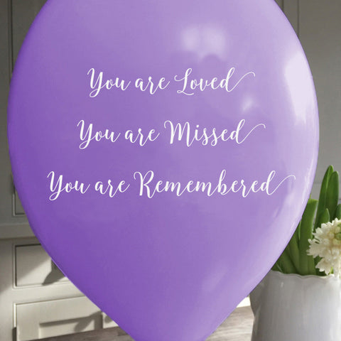 'You are Loved, Missed, Remembered' Funeral Remembrance Balloons - Purple - Angel & Dove