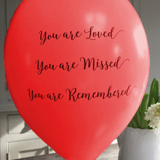 'You are Loved, Missed, Remembered' Funeral Remembrance Balloons - Red - Angel & Dove