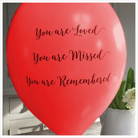 'You are Loved, Missed, Remembered' Funeral Remembrance Balloons - Red - Angel & Dove