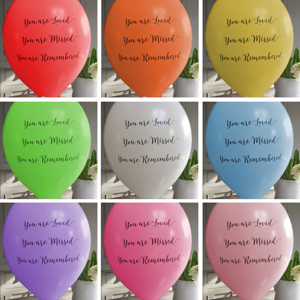'You are Loved, Missed, Remembered' Funeral Remembrance Balloons - Rainbow Mix - Angel & Dove