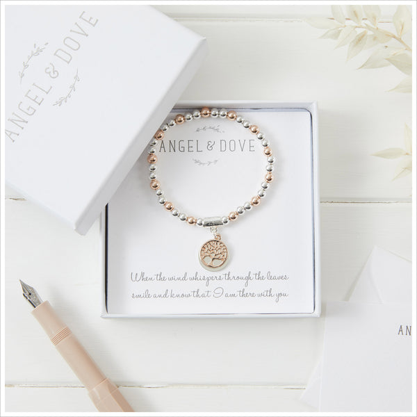Rose Gold 'Memory Tree' Bracelet Sympathy Gift with Bag & Card - Angel & Dove