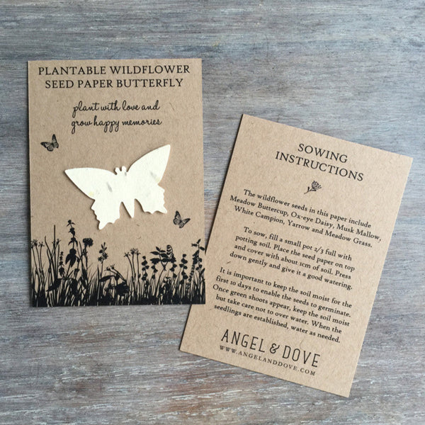 10 Plantable Wildflower Seed Paper Butterfly Funeral Favours - Angel & Dove