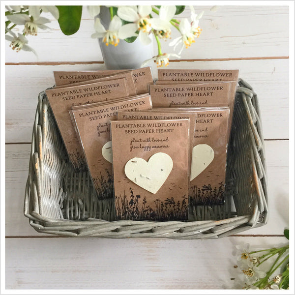 10 Plantable Wildflower Seed Paper Heart Funeral Favours - Angel & Dove