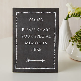 Set of 2 Signs: 'Please Share Your Special Memories Here' & 'Memory Table' - Black - Angel & Dove