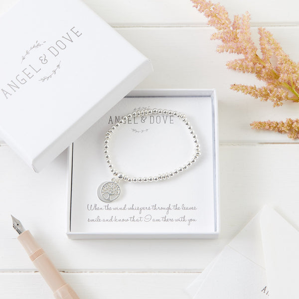 Silver Memory Tree Bracelet Sympathy Gift with Luxury Bag & Card - Angel & Dove