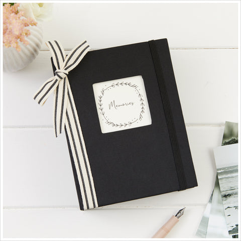 Small Black Fabric Covered 'Memories' Photo Album - Angel & Dove