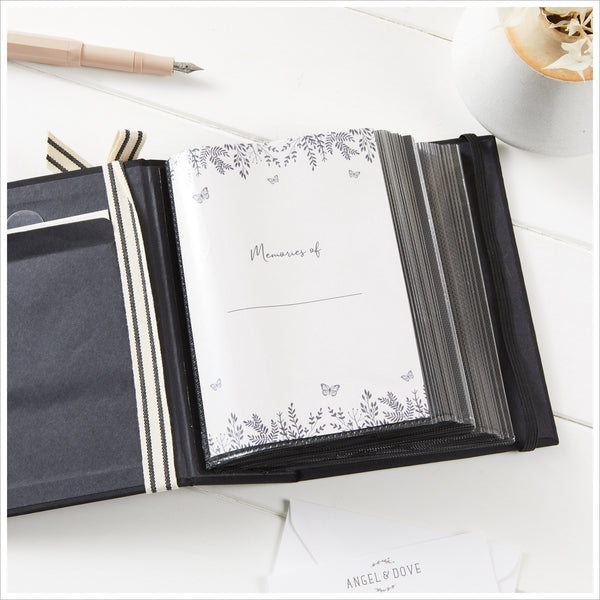 Small Black Linen Covered 'Memories' Photo Album - Angel & Dove
