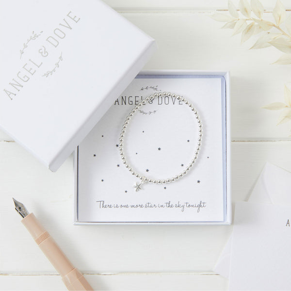 Silver Star 'Light' Beaded Bracelet Sympathy Gift with Luxury Bag & Card - Angel & Dove