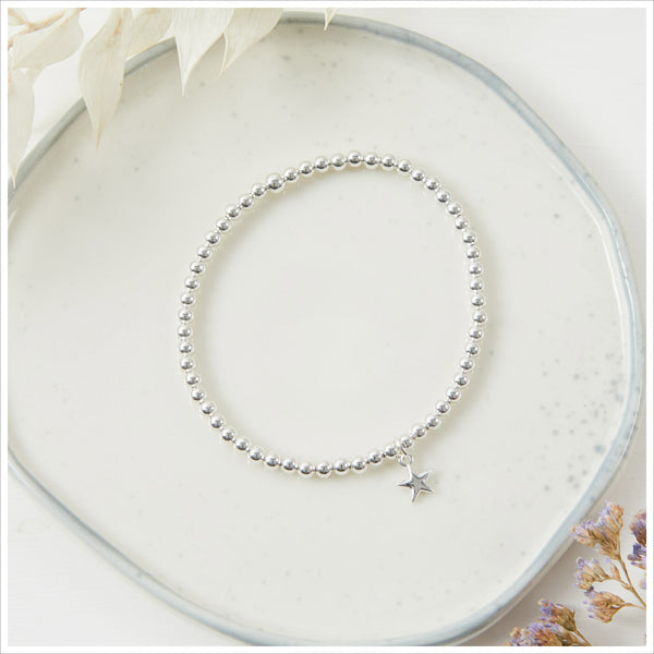 Silver Star 'Light' Beaded Bracelet Sympathy Gift with Luxury Bag & Card - Angel & Dove