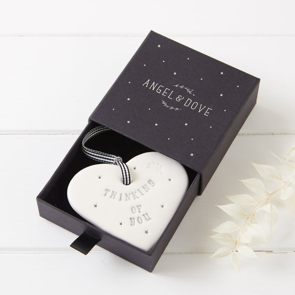 'Thinking of You' Handmade Ceramic Heart Decoration in Luxury Gift Box - Angel & Dove