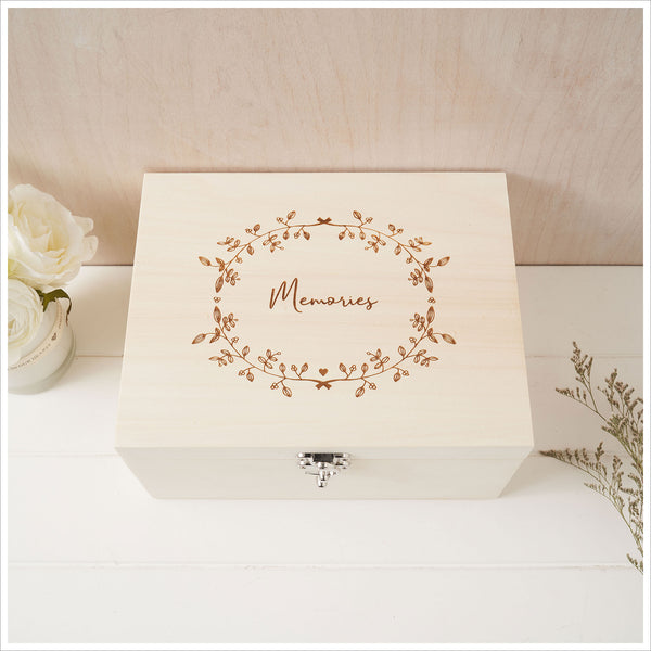 Large 'Memories' Wooden Memory Keepsake Box - Angel & Dove