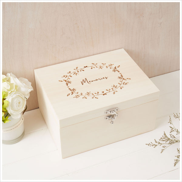 Large 'Memories' Wooden Memory Keepsake Box - Angel & Dove