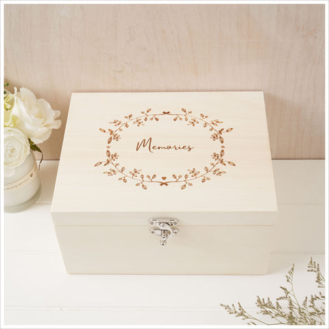 Large 'Memories' Wooden Memory Keepsake Box - Angel & Dove