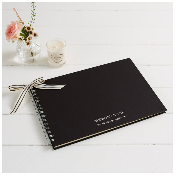 Gift Boxed A4 Luxury Black Memory Condolence Book with Gift Box & Card - Angel & Dove