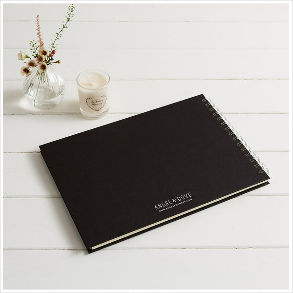 Gift Boxed A4 Luxury Black Memory Condolence Book with Gift Box & Card - Angel & Dove