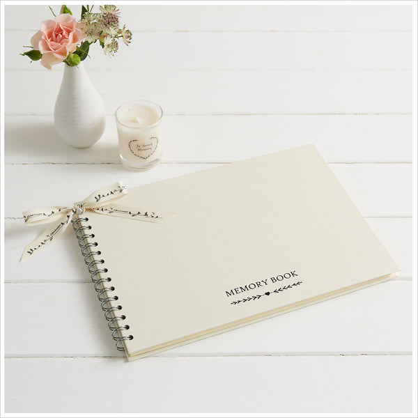 A4 Luxury Ivory Memory Book & 2 Sign Set for Funeral Memory Table - Angel & Dove