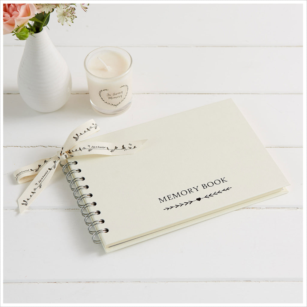 A5 Luxury Ivory Memory Condolence Book for Funeral Memory Table - Angel & Dove