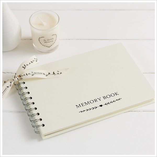 Gift Boxed A5 Luxury Ivory Memory Condolence Book with Gift Card - Angel & Dove