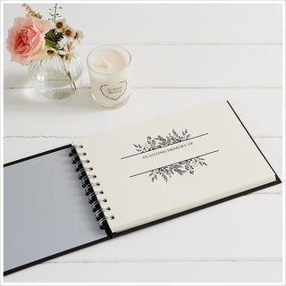 A5 Luxury Black Memory Condolence Book with Ribbon for Funeral Memory Table - Angel & Dove