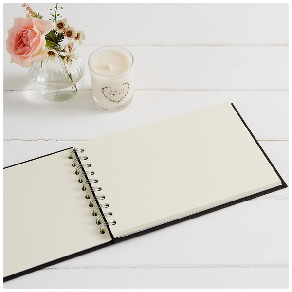 A5 Luxury Black Memory Condolence Book with Ribbon for Funeral Memory Table - Angel & Dove