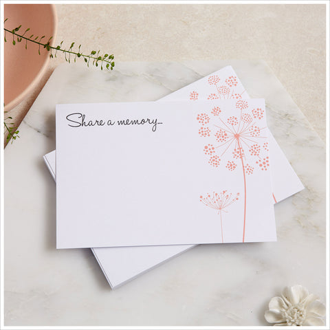 25 'Share a Memory' A6 Funeral Remembrance Cards with Blush Wildflower Design - Angel & Dove