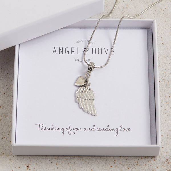 Pewter Angel Wing 'Thinking of You' Necklace with Luxury Gift Bag & Card - Angel & Dove