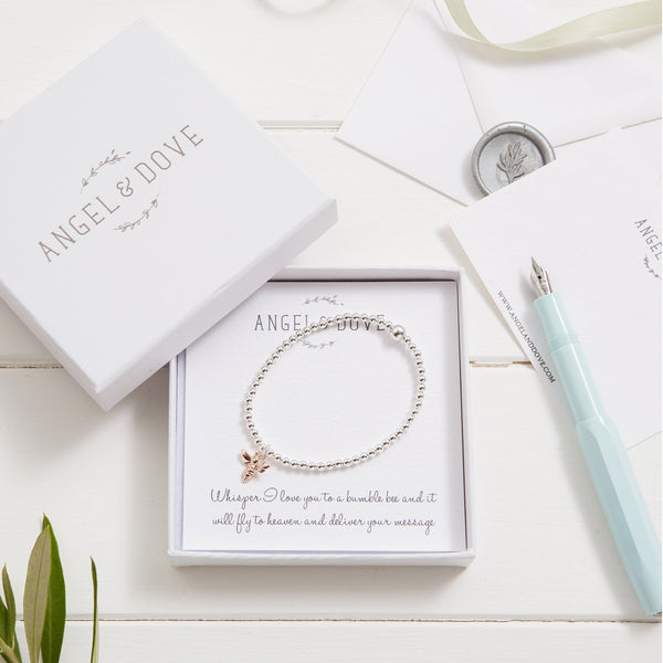 Rose Gold 'Love' Bumble Bee Bracelet in Gift Box with Luxury Gift Bag & Card - Angel & Dove