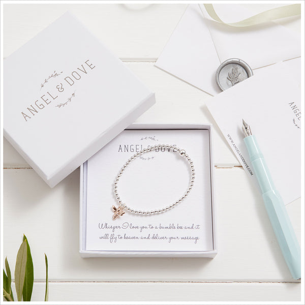 Rose Gold 'Love' Bumble Bee Bracelet in Gift Box with Luxury Gift Bag & Card - Angel & Dove