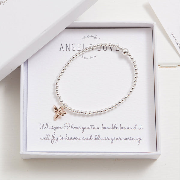 Rose Gold 'Love' Bumble Bee Bracelet in Gift Box with Luxury Gift Bag & Card - Angel & Dove