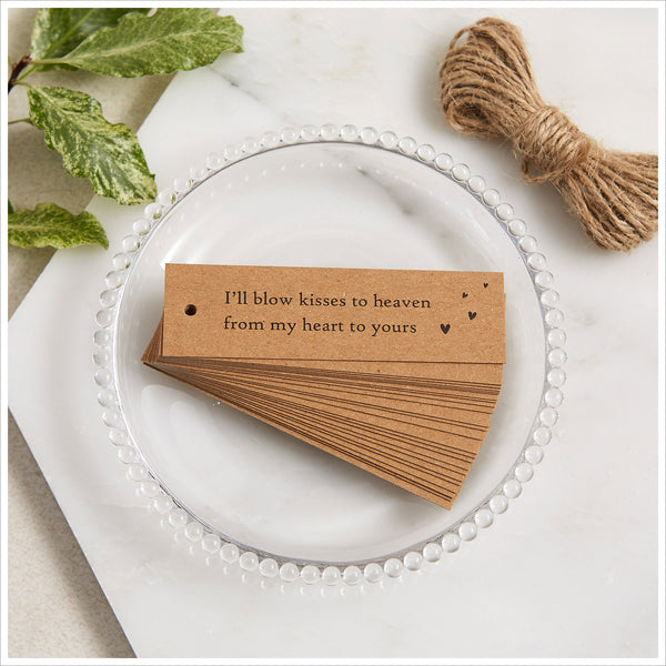 25 Kraft Bubble Funeral Favour Tags with Jute Twine - Angel & Dove